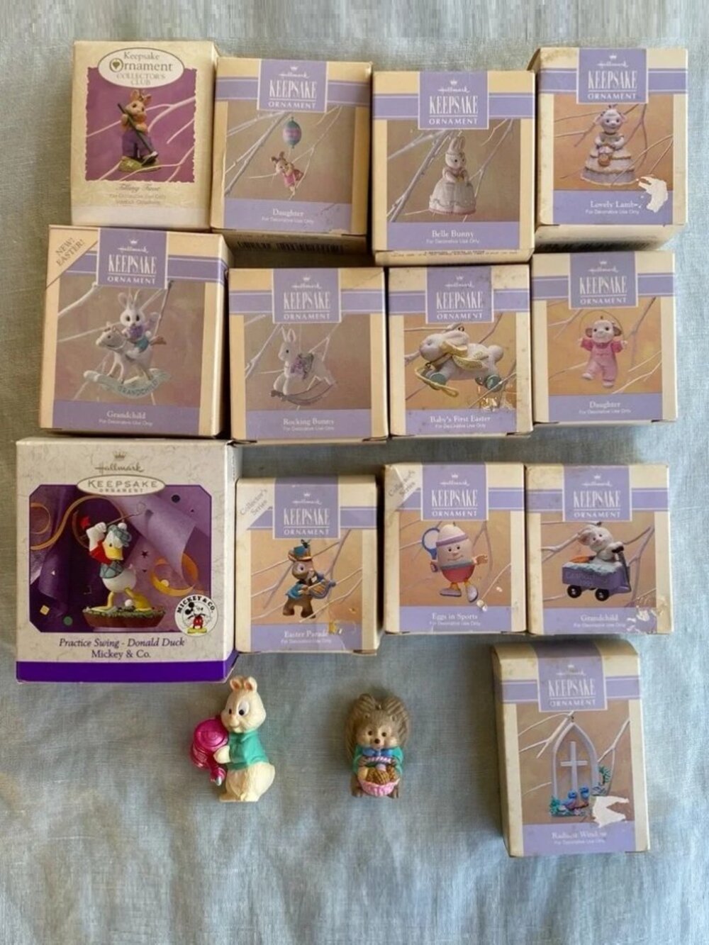 Lot of 15 vintage 90s Hallmark spring Easter ornaments bunny grandchild daughter
